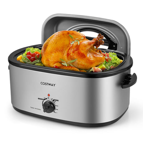 Horno Asador Eléctrico de 22QT con Tapa de Autobasteo y Ventana de Visualización
