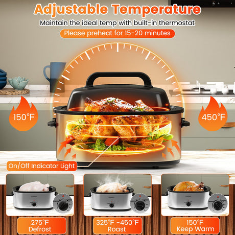 Horno Asador Eléctrico de 22QT con Tapa de Autobasteo y Ventana de Visualización
