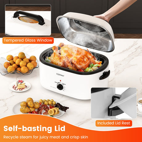 Horno Asador Eléctrico de 22QT con Tapa de Autobasteo y Ventana de Visualización
