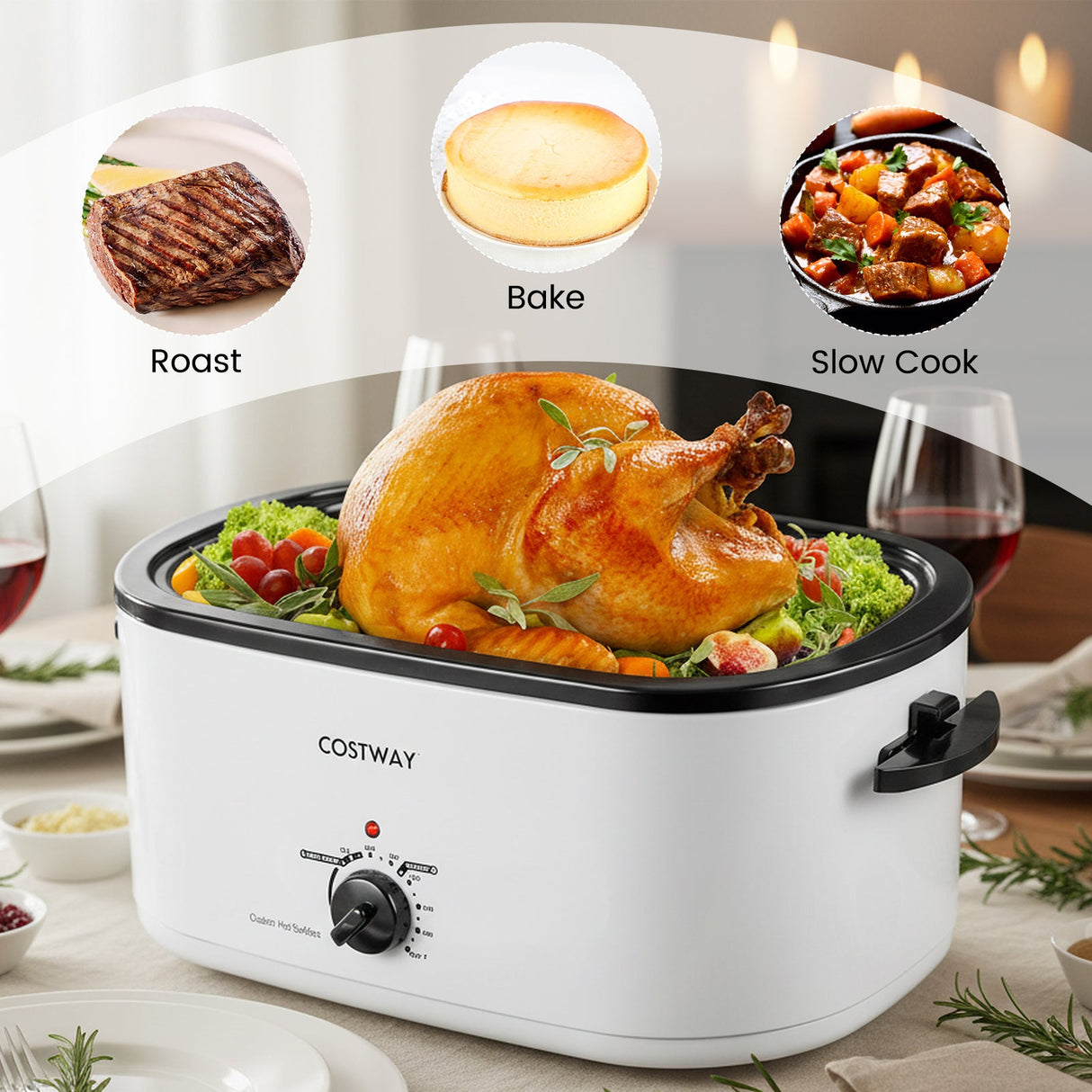 Horno Asador Eléctrico de 22QT con Tapa de Autobasteo y Ventana de Visualización
