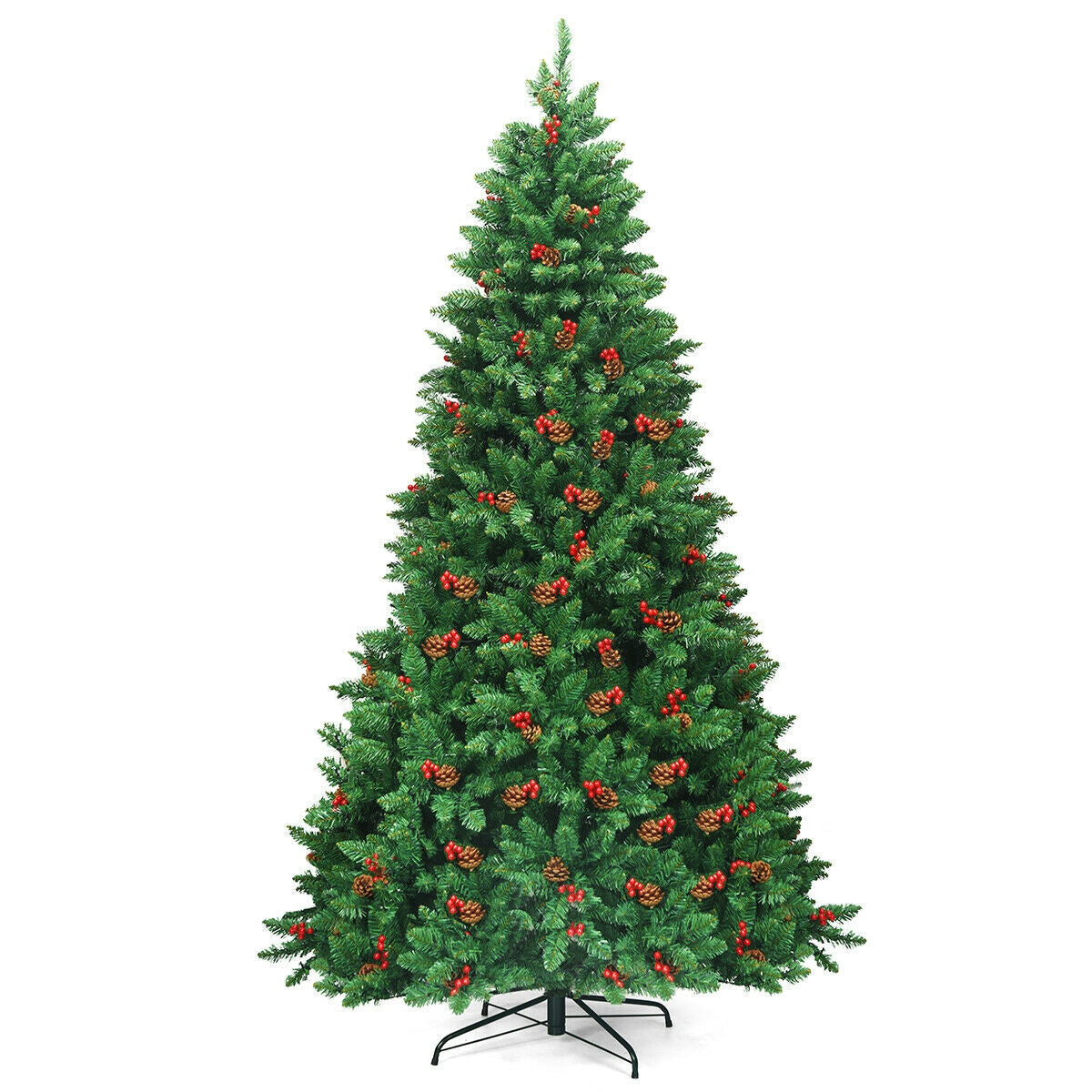 Árbol de Navidad Preiluminado con Bisagras de 2,29 m con 550 Luces LED y Soporte de Metal Robusto