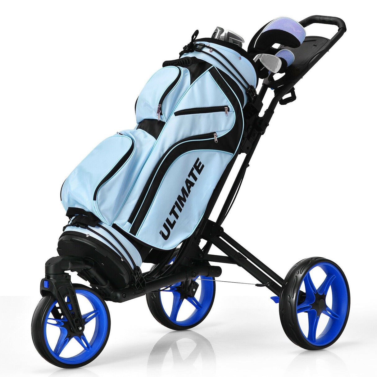 Carro de golf plegable con marcador, mango ajustable y rueda giratoria