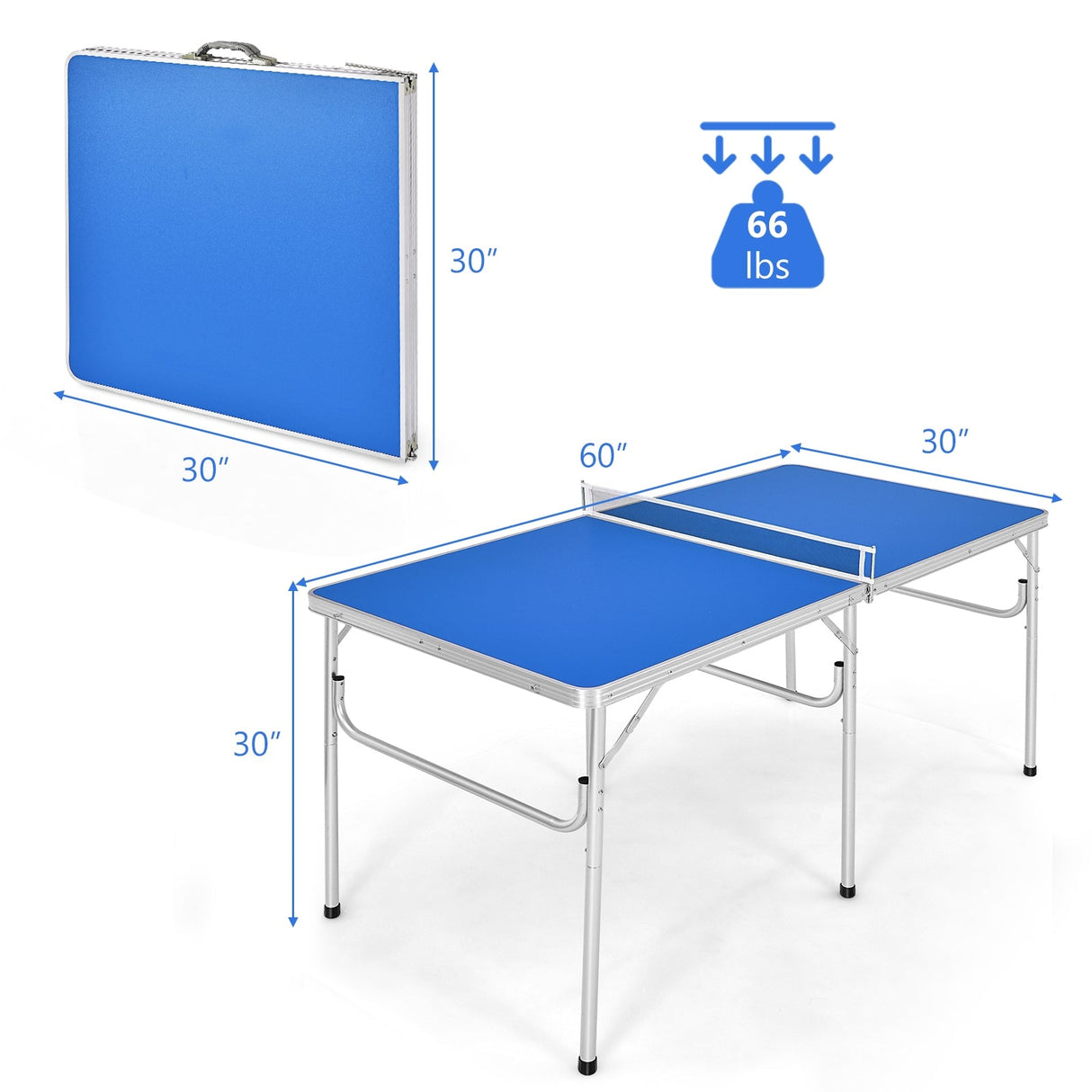 Mesa de ping-pong plegable portátil de 60 pulgadas con accesorios
