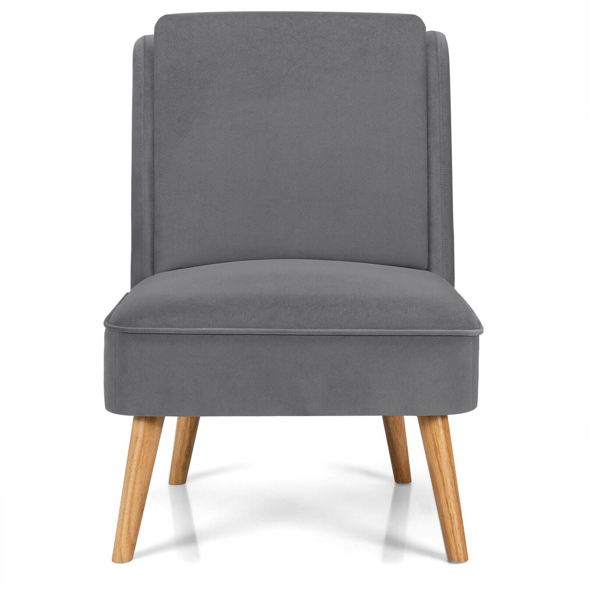 Sillón auxiliar sin brazos de terciopelo con patas de madera de caucho para dormitorio
