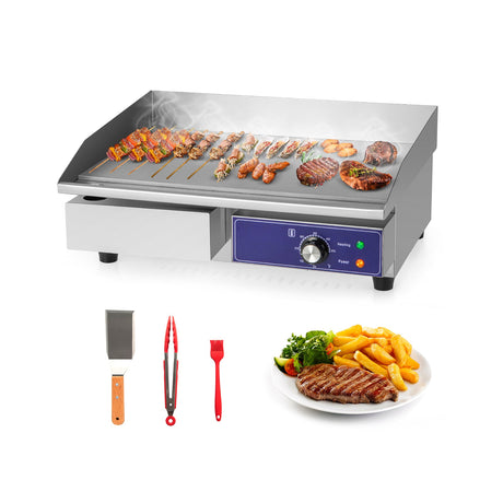 Plancha eléctrica de mostrador de 22 pulgadas, 2000W 110V, de acero inoxidable comercial, plateada