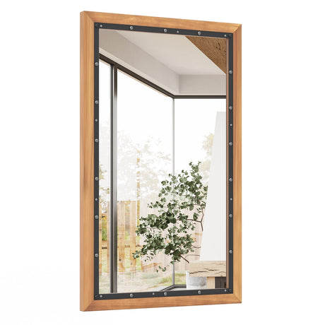 Espejo de pared rectangular decorativo de 22 x 36 pulgadas con tablero trasero - Natural