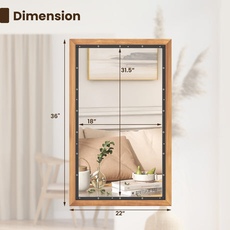 Espejo de pared rectangular decorativo de 22 x 36 pulgadas con tablero trasero - Natural