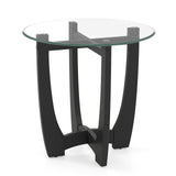 23.5 Inch Round End Side Table with Tempered Glass Tabletop-Black
