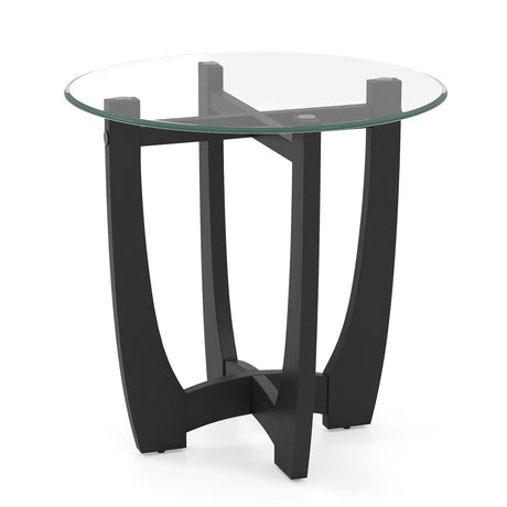 Mesa auxiliar redonda con extremo de 23.5 pulgadas con tablero de vidrio templado-Negro
