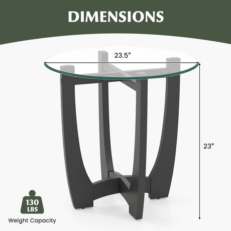 Mesa auxiliar redonda con extremo de 23.5 pulgadas con tablero de vidrio templado-Negro