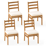 Juego de 4 sillas de comedor de madera para exterior con cojines acolchados - Blanco