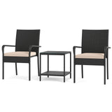 3 Piece Patio Furniture Set with Seat Cushions and Tempered Glass Tabletop