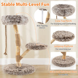 Árbol rascador moderno para gatos de madera con percha y postes rascadores de yute natural - Marrón