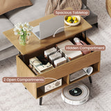 31.5 Inch Lift-Top Coffee Table with Hidden Storage and 2 Open Shelves
