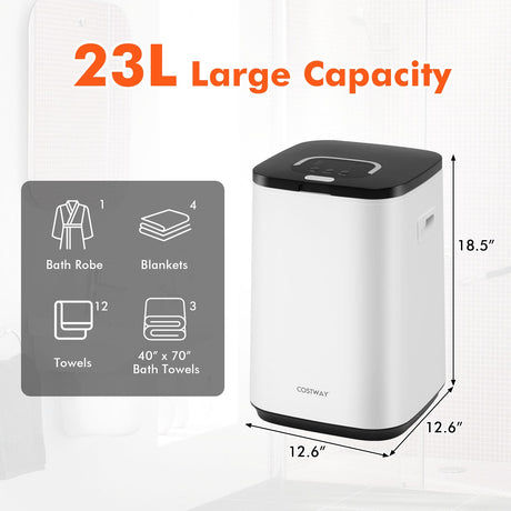 Calentador de toallas grande de 23 L con calentamiento rápido y temporizador ajustable-Blanco