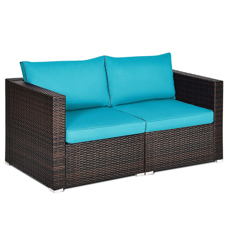 Juego de sofá seccional de mimbre de 2 piezas para patio - Beige