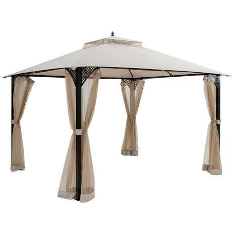 Cenador de patio con doble techo y mosquitero de 12 x 10 pies para exteriores - Marrón