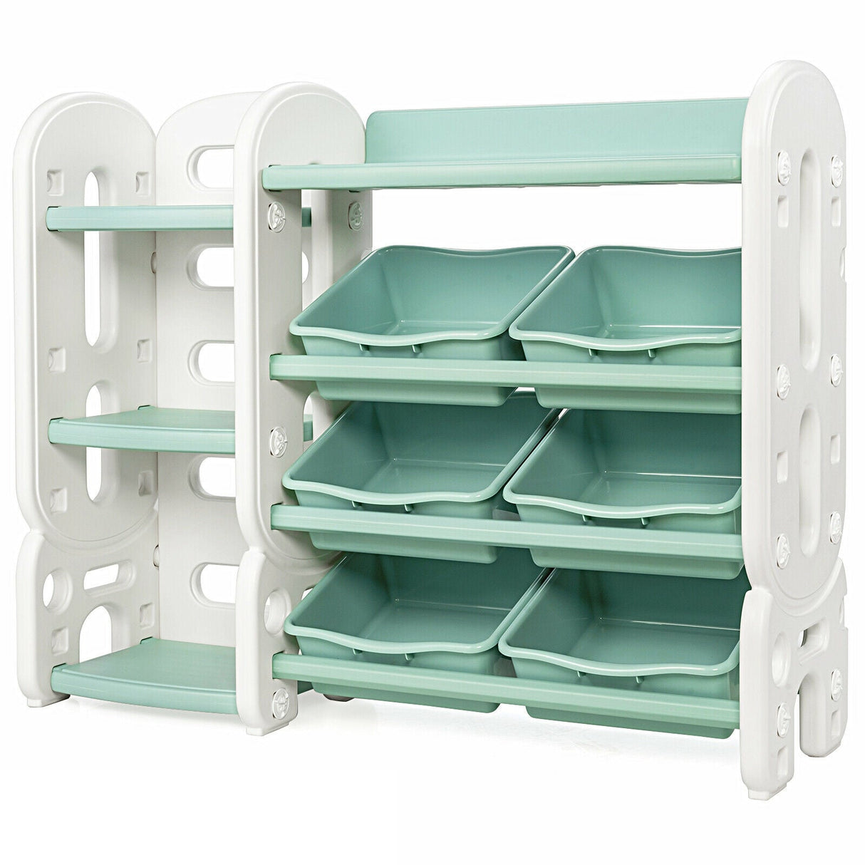 Organizador de almacenamiento de juguetes para niños con cubos y estante multicapa para dormitorio o sala de juegos