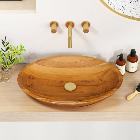 Lavabo de madera de teca de 23.5 pulgadas x 16 pulgadas con orificio de drenaje