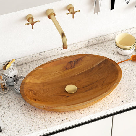 Lavabo de madera de teca de 23.5 pulgadas x 16 pulgadas con orificio de drenaje