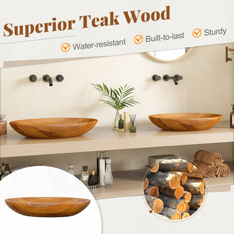 Lavabo de madera de teca de 23.5 pulgadas x 16 pulgadas con orificio de drenaje