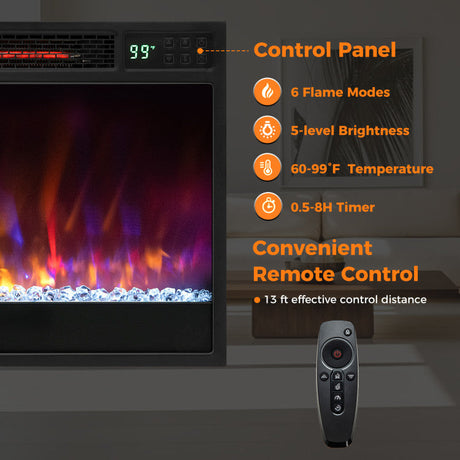 Inserto de chimenea eléctrica empotrada de 23 pulgadas y 1500 W con control remoto