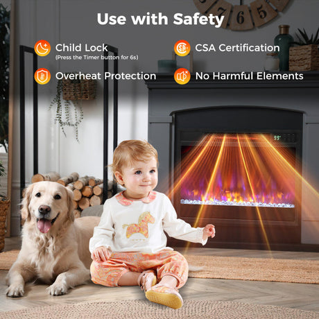 Inserto de chimenea eléctrica empotrada de 23 pulgadas y 1500 W con control remoto