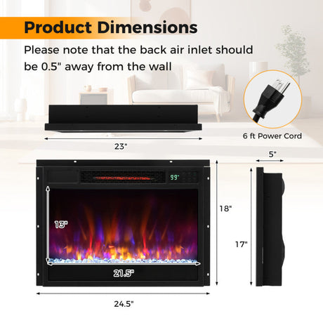 Inserto de chimenea eléctrica empotrada de 23 pulgadas y 1500 W con control remoto