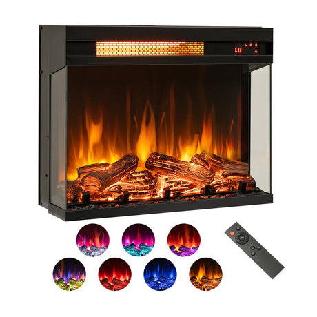 Chimenea eléctrica de 23 pulgadas de 3 lados de 1500W empotrada - Negra