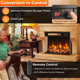 Chimenea eléctrica de 23 pulgadas de 3 lados de 1500W empotrada - Negra