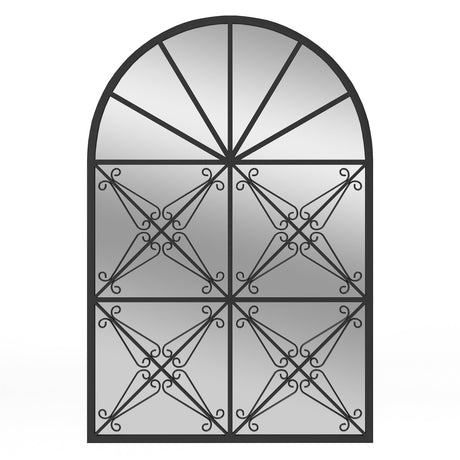 Espejo de ventana arqueado de 23 x 34 pulgadas con marco de metal para sala de estar - Negro