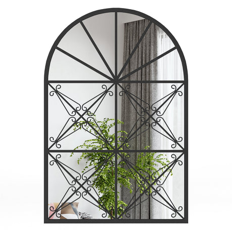Espejo de ventana arqueado de 23 x 34 pulgadas con marco de metal para sala de estar - Negro
