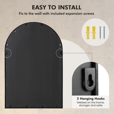 Espejo de ventana arqueado de 23 x 34 pulgadas con marco de metal para sala de estar - Negro