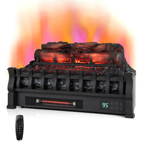 Calefactor eléctrico de leña de pino de 23 pulgadas, con cuarzo infrarrojo y llama ajustable, color negro
