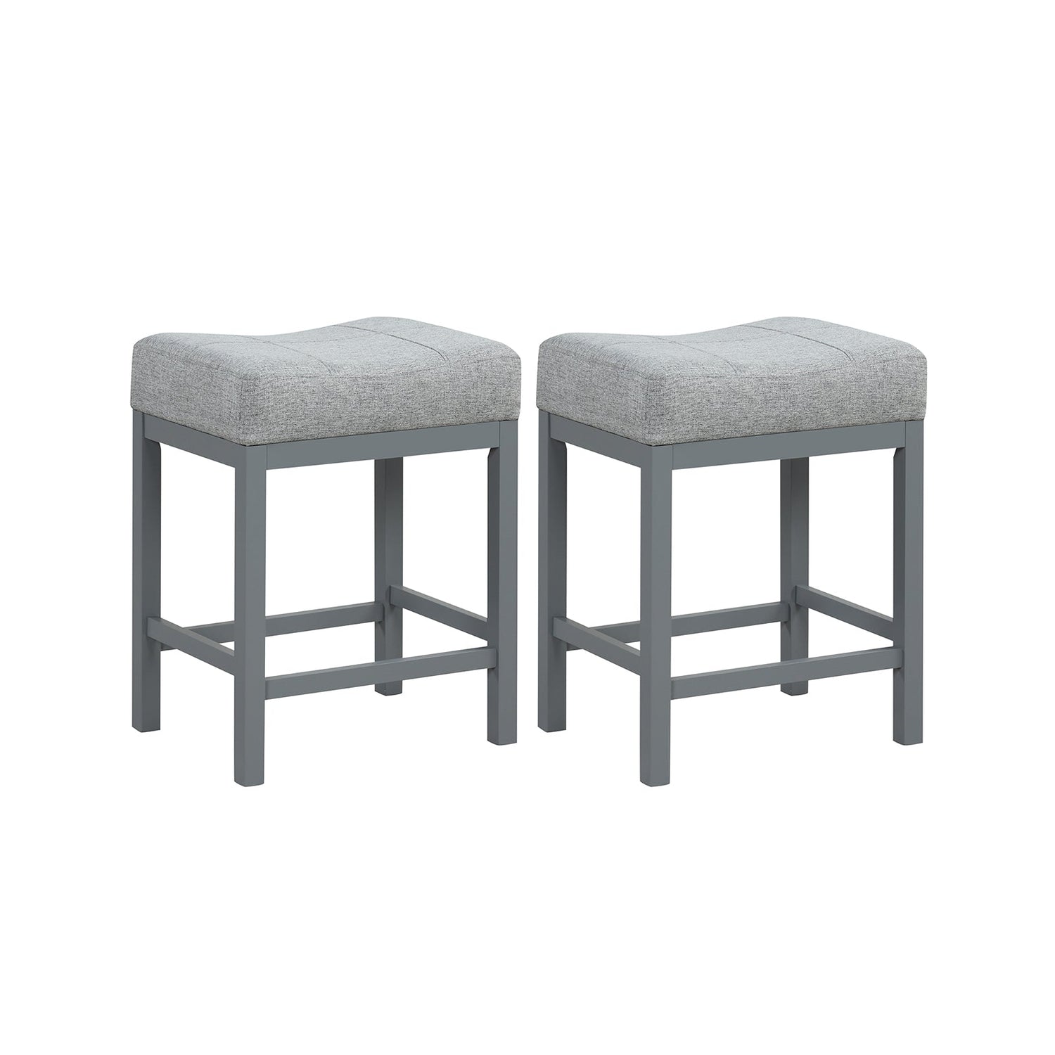 24.5 Inches Linen Fabric Saddle Stools Set of 2 with Cushioned Seat