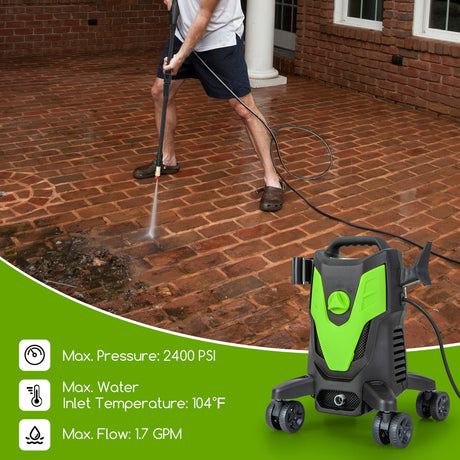 Hidrolavadora eléctrica de 2400 PSI con 4 ruedas universales