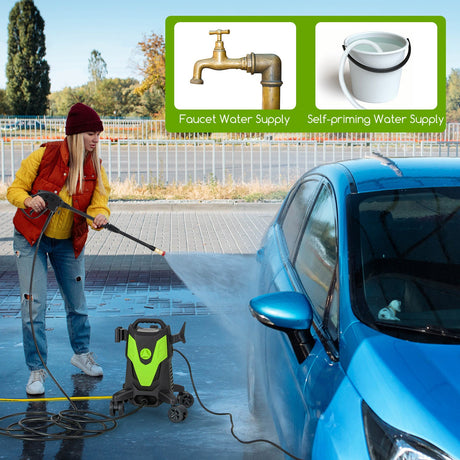 Hidrolavadora eléctrica de 2400 PSI con 4 ruedas universales