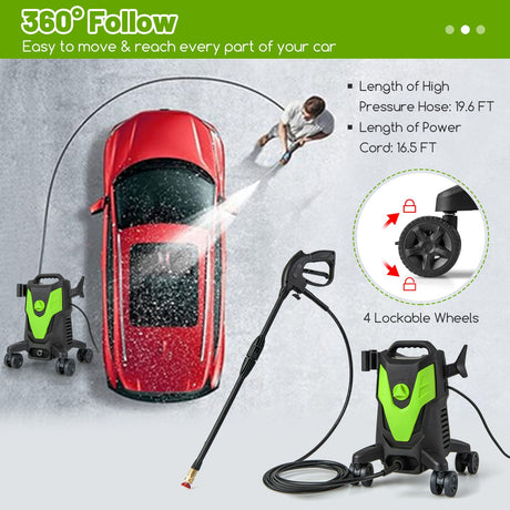 Hidrolavadora eléctrica de 2400 PSI con 4 ruedas universales