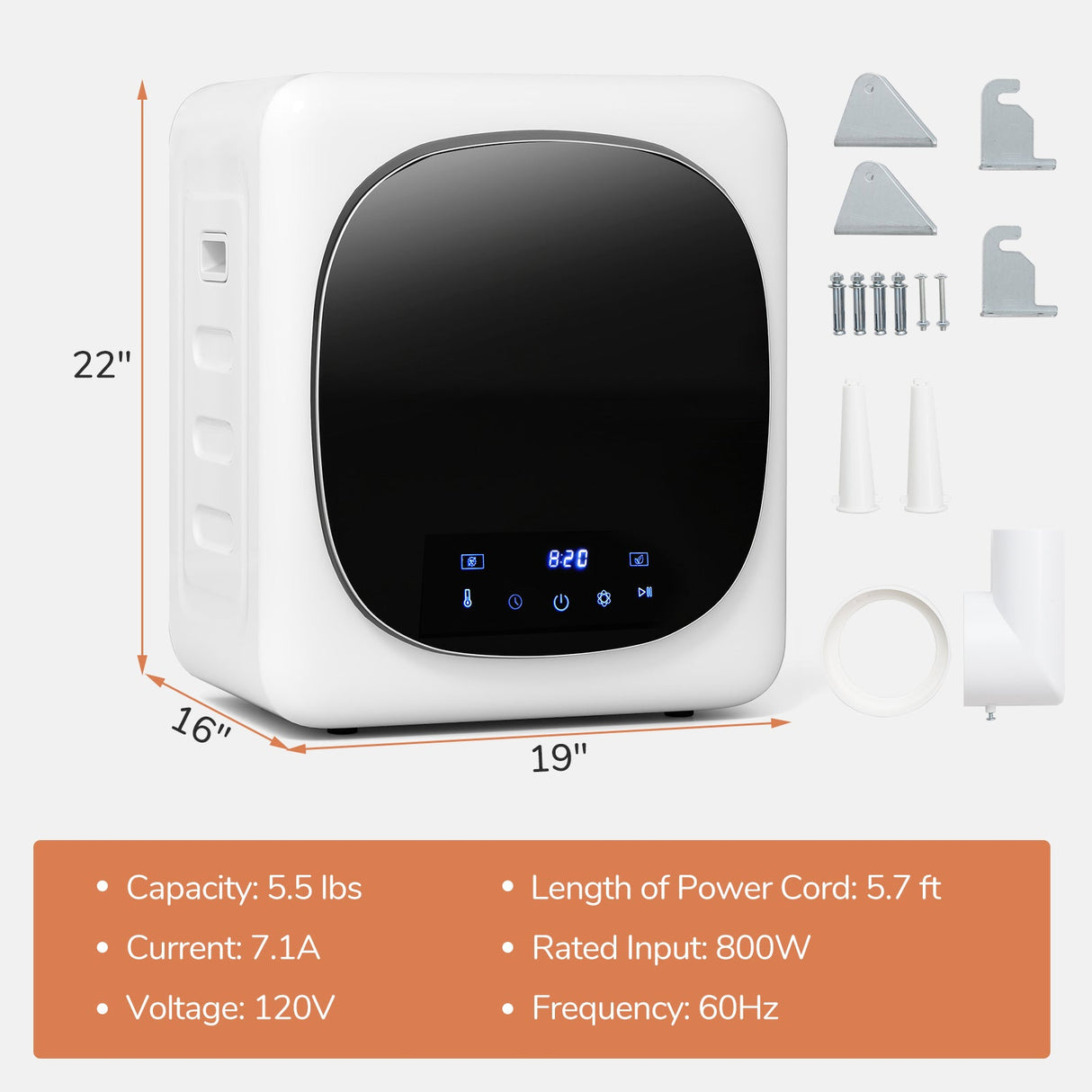 Secadora de ropa portátil Máquina de secado compacta Secadora de ropa eléctrica de 800W