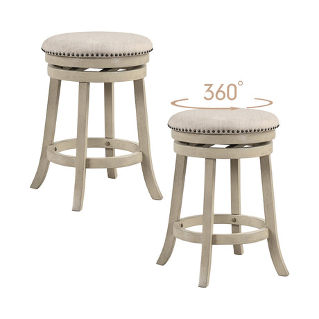 Juego de 2 taburetes de bar giratorios de 24/26 pulgadas con estructura de madera