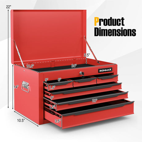 Caja de herramientas de 24 pulgadas con 6 cajones y compartimento superior para garaje, taller de reparación y almacén