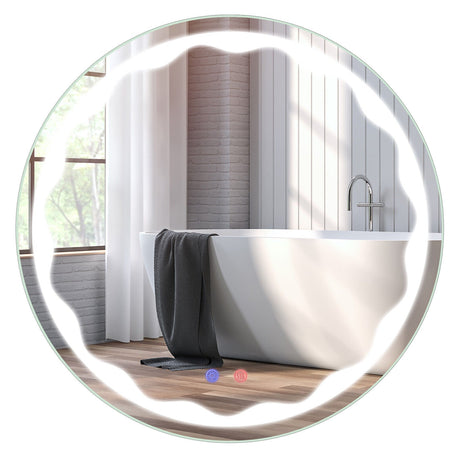 Espejo de pared redondo de 24 pulgadas con luces LED de 3 colores y botón táctil inteligente