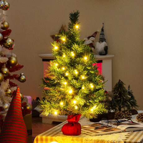Mini Árbol de Navidad Preiluminado de 24 Pulgadas Pequeño Abeto de Mesa para Navidad