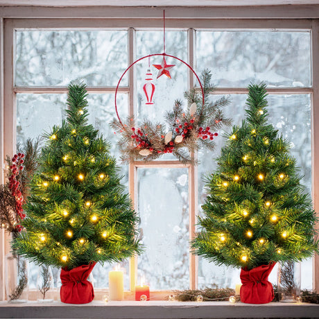 Mini Árbol de Navidad Preiluminado de 24 Pulgadas Pequeño Abeto de Mesa para Navidad