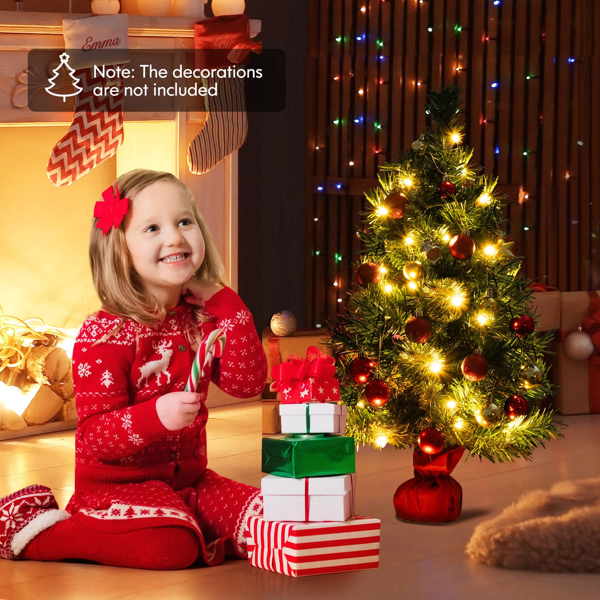 24 Inch Mini Pre-Lit Christmas Tree Small Tabletop Fir Xmas Tree