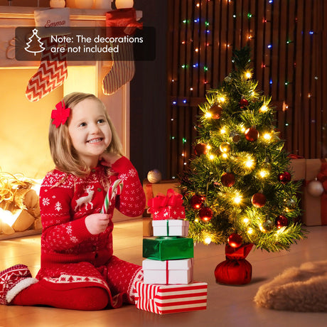 Mini Árbol de Navidad Preiluminado de 24 Pulgadas Pequeño Abeto de Mesa para Navidad