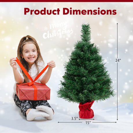 Mini Árbol de Navidad Preiluminado de 24 Pulgadas Pequeño Abeto de Mesa para Navidad