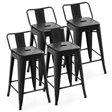 Juego de 4 sillas auxiliares de cafetería de 24 pulgadas con patas de goma y respaldo extraíble