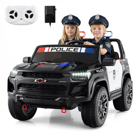 Coche de policía Chevrolet de 24 V y 2 plazas con tracción 4x4, megáfono y luces LED intermitentes - Negro