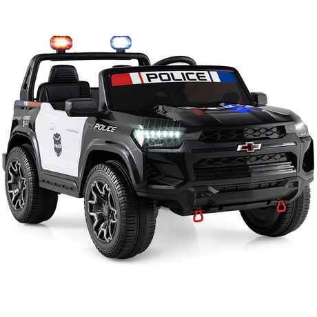 Coche de policía Chevrolet de 24 V y 2 plazas con tracción 4x4, megáfono y luces LED intermitentes - Negro